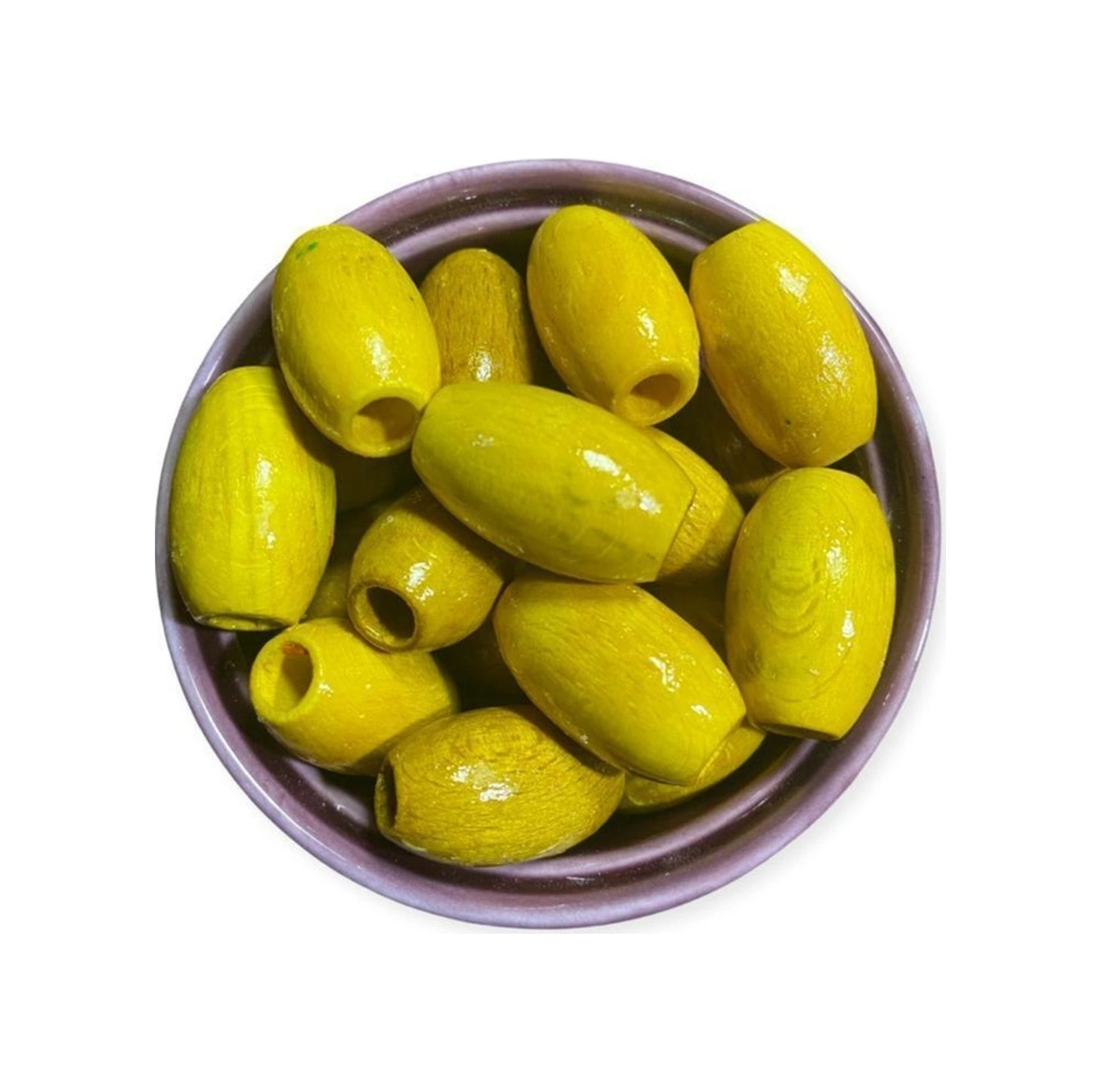 30 Mm Sarı Oval Ahşap Boncuk - 12 Adet