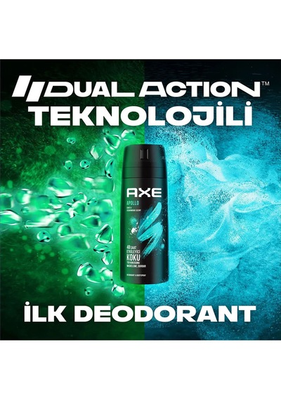 2 Adet Axe Erkek Sprey Deodorant Apollo 48 Saat Etkileyici Koku Vücut Spreyi 150 Ml