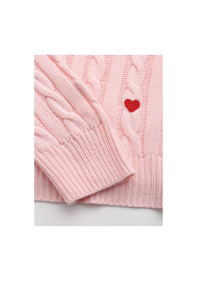 Sayzen Your Shine Kalp Nakış Detaylı Saç Örgülü Crop Kadın Kazak Pembe