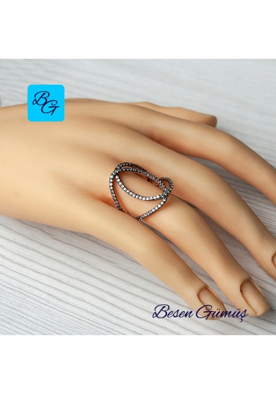 İç İçe Geçmeli Taşlı Gümüş Kadın Yüzük Gümüş - Rose Gold