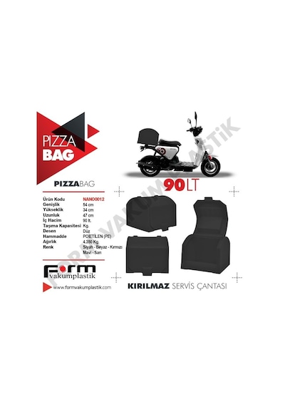Motosiklet Pizza/Servis Çantası Siyah 90 Litre