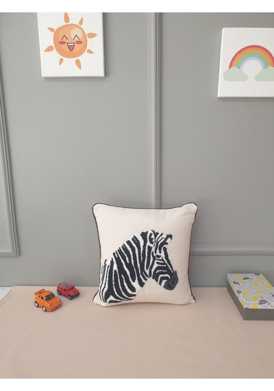 Dekoratif Kırlent Zebra Model - Punch Nakışlı - Kırlent İçi Dahil