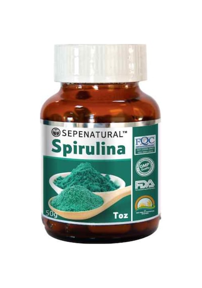 Sepe Natural Yosun Mavi Yeşil Alg Bitkisel Protein Vegan Cam Şişe Spirulina Toz 50 G