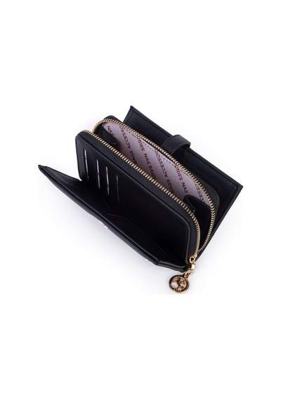 Nas Bag Kadın Orta Boy Kartlık Kağıt Para Ve Bozuk Para Tasarımına Sahip Siyah Dona 16x9 Cm Siyah