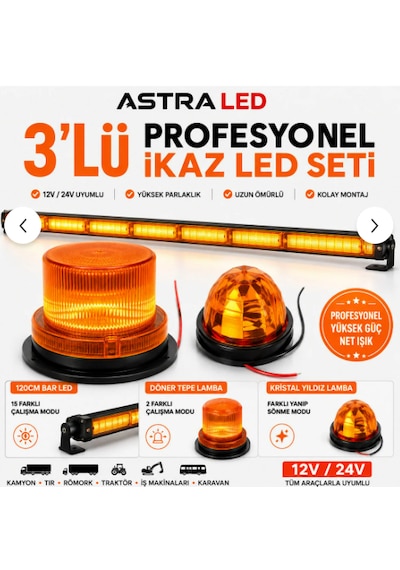 Astra Led 3 Lü Set 120 Cm Bar Led - Kristal Yıldız Lamba- Döner Tepe Lamba 12v 24v Profesyonel Led İkaz Lambası