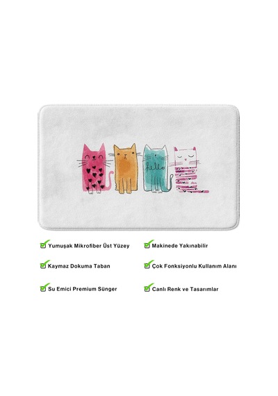 Sevimli Tasarımlı Mikrofiber 2'li Takım Banyo Paspası, Kaymaz Taban, Makinede Yıkanabilir 40x60 50x80 285 Tkmbp Diğer