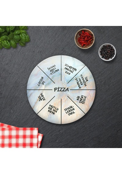 Decorita Mottolu Pizza Servis Tabağı|Supreme Mermer|Çap32cm
