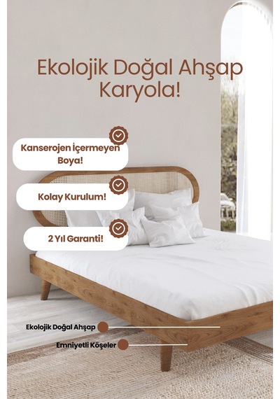Renazzo Padova Hazeran Başlıklı Masif Ahşap Karyola Ceviz 150x200 Ceviz - 150 X 200