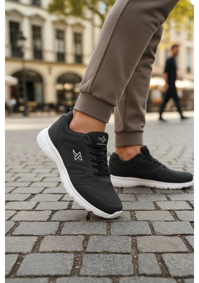 Enoch Unisex Beyaz Yüksek Tabanlı Bağcıklı Yürüyüş Ve Koşu Spor Ayakkabı Günlük Sneaker Siyah - Beyaz