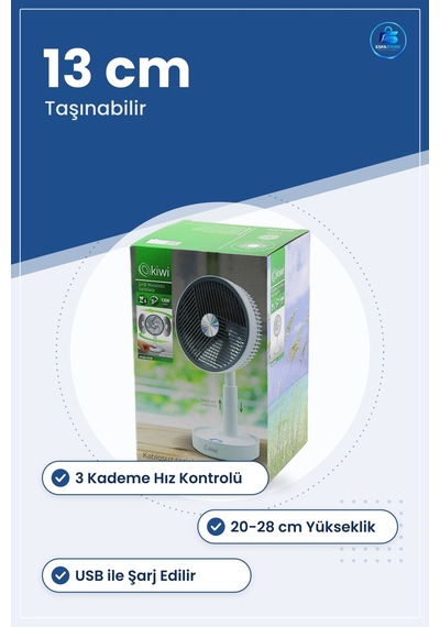 Usb Şarjlı Masaüstü Vantilatör 13 Cm 3 Kademe Ayarlı Yükseklik Ta