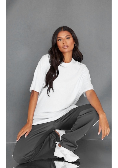 Düz Süprem T-shirt - Beyaz Oversize Bisiklet Yaka Kısa Kol Tişört Beyaz