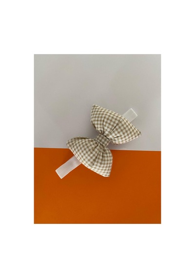 Pamuk Kız Bebek Fiyonk Bandana 2'li Set Ekru Yıldız - Camel Kareli Ekru Yıldız - Camel Kareli