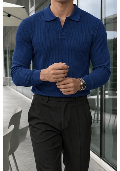 Genius Store Erkek Polo Yaka Kazak Fitilli Anti Pilling Tüylenme Yapmaz Regular Fit Erkek Triko Kazak Pyaka-kzk Lacivert