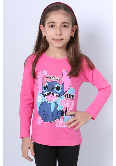 Hçm Kız Çocuk Uzun Kollu Tshirt 4 Mevsim Bisiklet Yaka Karakter Baskılı C34 Pembe