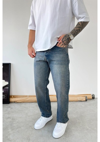 Eskitme Mavi Soft Degrade Baggy Pantolon