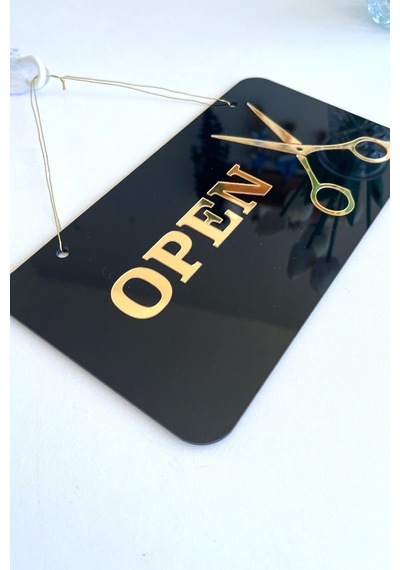 Open / Closed Kapı Tabelası Makas Figürlü Berber, Kuaför, Terziler İçin