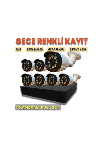 7 Kameralı İnsan Yüz Araç Ve Hareket Algılamalı Plastik Kasa Güvenlik Kamerası Seti