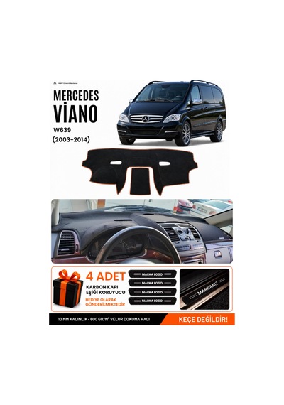Mercedes Viano W639 2003-2014 Uyumlu Torpido Örtüsü, Torpido Kılıfı - Siyah Kahverengi