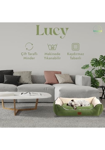 Lucy Köpek Yatağı 40 55 18 Cm Yeşil Ekru - Yüksek Kaliteli Pet Yatağı, Konforlu Minderli, Yıkanabilir, Day