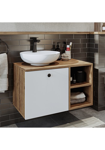 Ayaksız Lavabolu Mdf 75 Cm Çekmeceli Banyo Dolabı Atlantik Çam - Beyaz Ayaksız Lavabolu Mdf 75 Cm Çekmeceli Banyo Dolabı Atlantik Çam - Beyaz