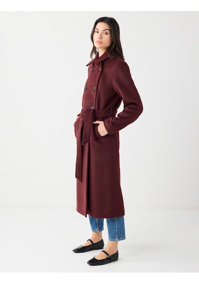 Jimmy Key Bordo Kruvaze Yaka Kemer Detaylı Kaşe Kaban 5ww123684562