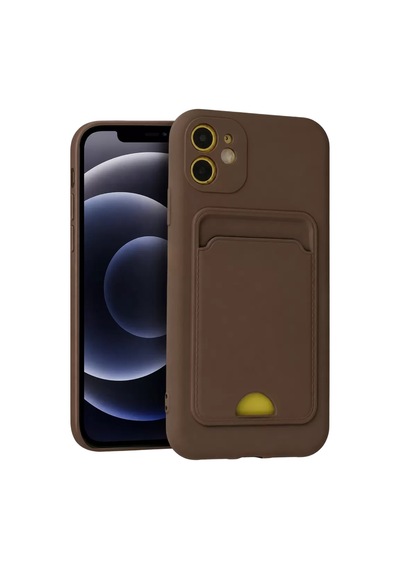 Newface Apple Uyumlu iPhone 11 Kılıf Kelvin Kartvizitli Silikon - Kahverengi