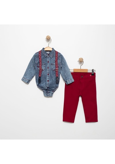 Mnk Baby & Kids Jeans Gömlek Gabardin Pantolon Erkek Bebek Takımı M00774 Bordo