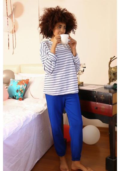 Akbeniz Kadın Uzun Kol 3 İplik Penye Pijama Takım 4185 - M Beyaz