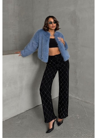 Verymoda Kürk Detaylı Kısa Ceket Mavi