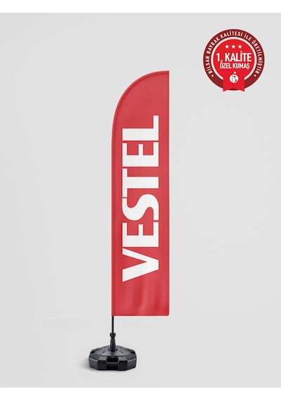 Vestel Logolu Yelken Bayrak Set No:2 - Raşel Kumaş 1. Kalite 75 x 300 CM
