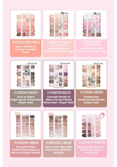 Hafif Dokulu Yoğun Renklere Sahip Göz Farı Paleti Clıo Pro Eye Palette Air 22 Sugar Afternoon