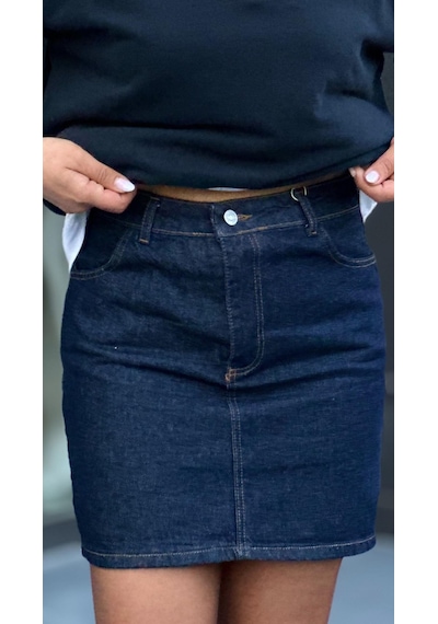 Lacivert Denim Mini Etek Lacivert