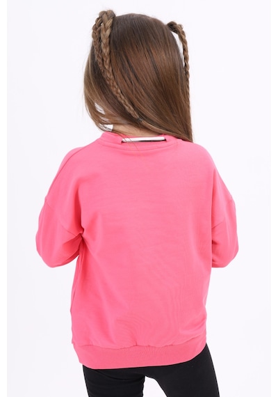 Kız Çocuk Relax Fit Bisiklet Yaka Düşük Omuz Baskılı Sweatshirt - Bağcık Detaylı & 2 İplik Fuşya Kız Çocuk Relax Fit Bisiklet Yaka Düşük Omuz Baskılı Sweatshirt - Bağcık Detaylı & 2 İplik Fuşya