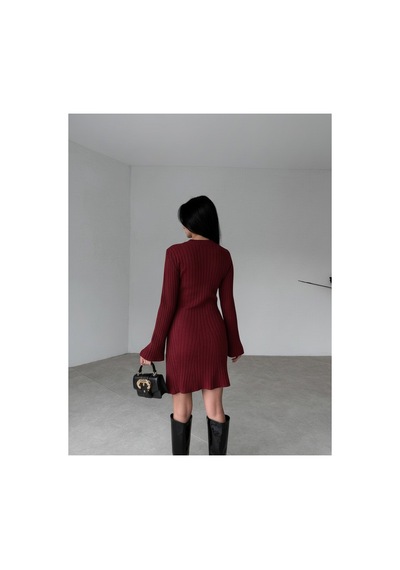 Cloudy Kids Kadın Mini Fitilli Kışlık Bordo Triko Elbise Bordo - 620184714 Bordo