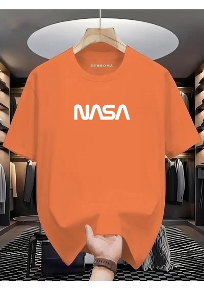 Nasa Baskılı Oversize Tişört Turuncu