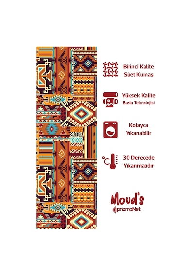Etnik Kilim Desenli Baskılı Süet Runner Masa Örtüsü