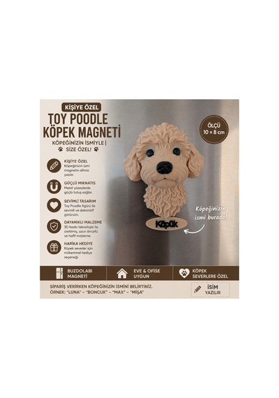 Kişiye Özel Toy Poodle Köpek Magneti Köpeğinizin İsmi Yazılı Dekoratif Buzdolabı Magneti Sevimli Köpek Figürü