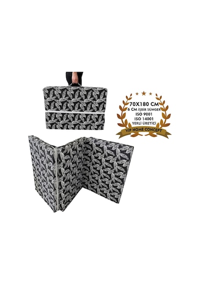 Katlanır Sünger Yatak 70x180x6cm Siyah Tüy Minder Yatak Fermuarlı
