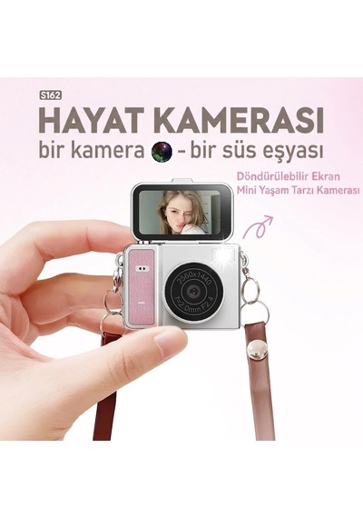 2k Mini Dijital Retro Video Kamera Flaşlı Dijital Vlog Mini Fotoğraf Makinesi Türkçe Menü Bej
