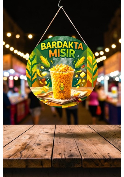Bardakta Mısır Ahşap Mdf Tabela Jüt İpli Büfe Stand Reklam Panosu Dükkan Kapı Duvar Süsü