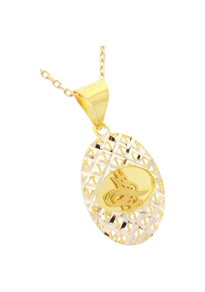Oval Altın Tuğra Kolye Sarı