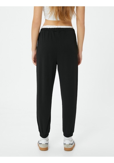Koton Jogger Pantolon Çift Bel Detaylı Bağlamalı Nervürlü Siyah 4sal40146ık Siyah