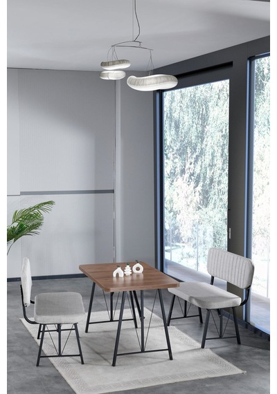 Hayat 70x110 Amalfi Mutfak Masası, Mutfak Masası Takımı, Yemek Masası, 2 Benchli - Açık Gri Açık Gri