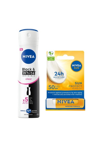 Kadın Sprey Deodorant Black&white Invisible Clear 150ml Ve Yüksek Güneş Korumalı Dudak Bakım Kremi