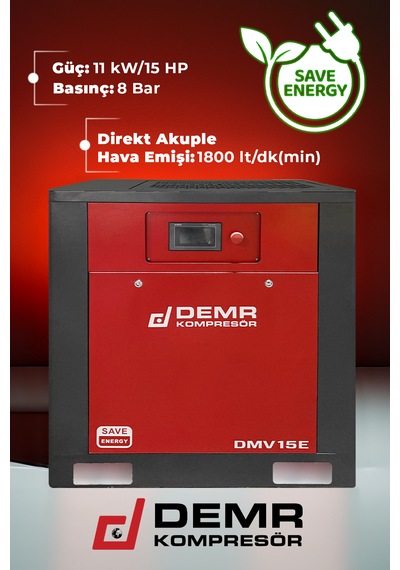 Demr Kompresör DMV15E 15HP İnvertörlü Vidalı Hava Kompresörü