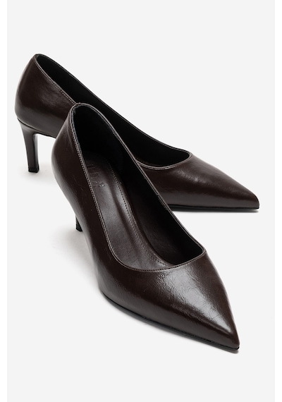 Luvishoes Velmıra Kahverengi Cilt Kadın Topuklu Ayakkabı Kahve Cilt