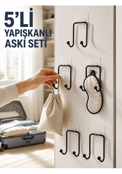 Tek 5 Adet Yapışkanlı Askı Çok Amaçlı Mutfak Banyo Düzenleyici Askılık Najmaddin Diğer