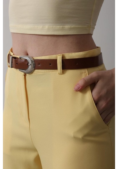 Moderie Butik Kemerli Havuç Pantolon - Sarı Sarı