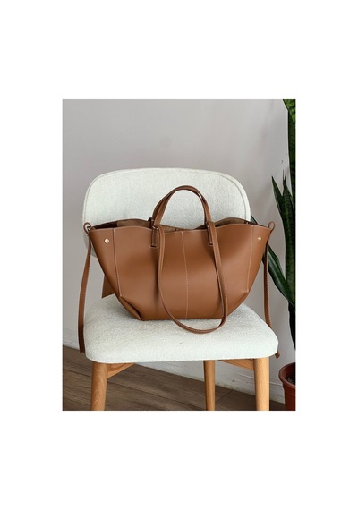 Nura Collection Kadın Polen Dikiş Detaylı Tote El Ve Omuz Çantası Taba - 939575972 Taba