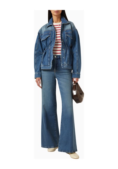 Good American Barrel Kollu Oversize Denim Ceket, Modern Şık Kadın Dış Giyim Mavi
